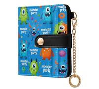 GuoChe Blue Background monsters Party Pattern Ladies Cute Foldable Wallet Waterproof PU Leather Card Wallet for Woman Girl