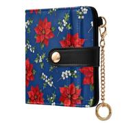 GuoChe Blue Background Poinsettia Pattern Ladies Slim Foldable Wallet Unique PU Leather Card Wallet for Woman Girl