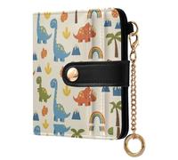 GuoChe Blue Dinosaur Rainbow Pattern Ladies Bifold Wallet Unique Compact PU Leather Wallet for Women Girls