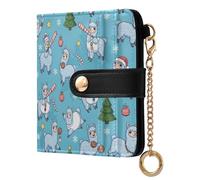 GuoChe Blue Llamas Christmas Women's Compact Folding Wallet Cute PU Leather Card Wallet for Women Boys Girls