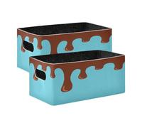 GuoChe Brown Drip Design on Light Blue Large Fabric Storage Baskets 2 Pack Fabric Closet Organizers for Shelves & Closet