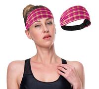GuoChe Buffalo Plaid Check Peach Yellow Moisture Wicking Sweat Wicking Headband Women Stretchy Sweatbands for Workouts,Daily Use,Cycling