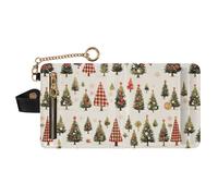 GuoChe Buffalo Plaid Christmas Trees Women's Small Folding Wallet Unique Compact PU Leather Wallet for Women Girls