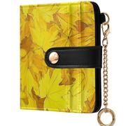 GuoChe Canada Yellow Maple Leaf Beauty Summer Flowers Women's Folding Card Wallet Waterproof Compact PU Leather Wallet for