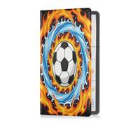 GuoChe Car Glove Box Document Organizer Soccer Ball Ice Splash Flame | PVC Leather Vehicle Paper Holder with Transparent PocketsWear-Resistant Storage for Registration Insurance