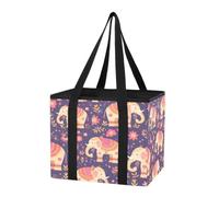 GuoChe Car Trunk Organizer Eco Friendly Reusable Bags Blush Yellow Elephants Purple Extra Large Tote Bag with Handles and Hard Bottom for Car Suv Trunk, 1 Pack