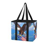 GuoChe Car Trunk Organizer Eco Friendly Reusable Bags Sky Sovereign Flag Art Print Foldable Heavy Duty Tote Bag with Long Handles & Hard Bottom for Car Suv Trunk, 1 Pack