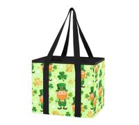 GuoChe Car Trunk Organizer Eco Friendly Reusable Bags St. Patrick's Day Leprechaun & Harp Cute Waterproof Tote Bags with Handles & Hard Bottom for Kitchen, Picnic, 1 Pack