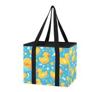 GuoChe Car Trunk Organizer Eco Friendly Reusable Bags Yellow Rubber Ducks on Blue Extra Large Tote Bag with Reinforced Bottom for Suv Auto Truck Van, 1 Pack