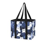 GuoChe Car Trunk Organizer Reusable Shopping Bags Black & White Cats on Navy Heavy Duty Foldable Tote Bag with Handles and Hard Bottom for Car Truck Organizer, 1 Pack