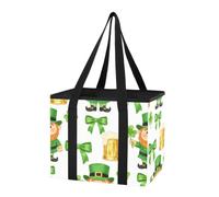 GuoChe Car Trunk Organizer Shopping Bags for Groceries St. Patrick's Day Leprechaun & Green Bows Foldable Large Market Tote Bag with Hard Bottom and Long Handles for Car Truck Organizer, 1 Pack