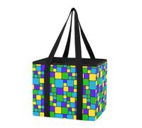 GuoChe Car Trunk Organizer Sturdy Reusable Shopping Bags Square Colorful Repeat Art Foldable Large Market Tote Bag with Long Handles & Hard Bottom for Car Camping Trip, 1 Pack