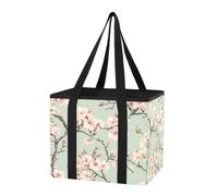 GuoChe Car Trunk Organizer Sturdy Reusable Shopping Bags Vintage Peach Cherry Blossom Foldable Large Market Tote Bag with Reinforced Bottom for Picnic Outings, Holiday Travel, 1 Pack