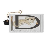 GuoChe Cat Letter D Delightfully Curious Graphic Women's Folding Card Wallet Waterproof PU Leather Wallet for Women Girls