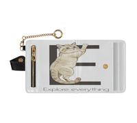 GuoChe Cat Letter E Explore Everything Graphic Ladies Premium Foldable Wallet Cute PU Leather Wallet for Women