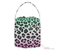 GuoChe Cheetah Fur Skin Gradient Green Purple Yarn Bag Crochet Hook Case with Holes Crochet Tote for Yarn Balls Knitting Project