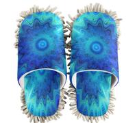 GuoChe Chenille Cleaning House Slippers Blue Tie Dye Sea Spiral Swirl Psychedelic Hippie, Blue Tie Dye Sea Spiral Swirl Psychedelic Hippie, Medium Women/Large Men