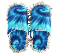 GuoChe Chenille Cleaning House Slippers Blue Tie Dye Sea Spiral Swirl Psychedelic Hippie, Blue Tie Dye Sea Spiral Swirl Psychedelic Hippie, Medium Women/Large Men