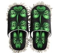 GuoChe Chenille Cleaning House Slippers Cloverleaf Skull Shamrock Full Of Skulls Irish Pirate, Cloverleaf Skull Shamrock Full of Skulls Irish Pirate, Medium Women/Large Men