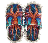 GuoChe Chenille Cleaning House Slippers Eight-arm Sea Creature Stained Glass Kraken Ocean Art Beach Coastal Mosaic, Eight-arm Sea Creature Stained Glass Kraken Ocean Art Beach Coastal Mosaic, Medium