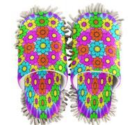 GuoChe Chenille Cleaning House Slippers Hippie Flower Power Tie Dye 60s 70s Psychedelic Groovy, Hippie Flower Power Tie Dye 60s 70s Psychedelic Groovy, Medium Women/Large Men