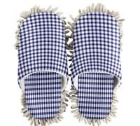 GuoChe Chenille Cleaning House Slippers Navy Blue and White Buffalo Plaid Gingham Check Pattern, Navy Blue and White Buffalo Plaid Gingham Check Pattern, Medium Women/Large Men