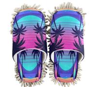 GuoChe Chenille Cleaning House Slippers Palm Tree Retro Sunset Summer Beach Vintage Tropical Graphic, Palm Tree Retro Sunset Summer Beach Vintage Tropical Graphic, Medium Women/Large Men