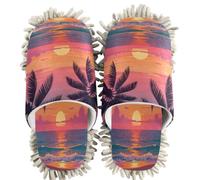 GuoChe Chenille Cleaning House Slippers Palm Tree Sunset Tropical Boho Beach Aesthetic Vacation