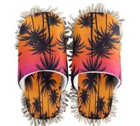 GuoChe Chenille Cleaning House Slippers Palm Trees Sunset Tropical Paradise Beach Coconut Palm Tree, Palm Trees Sunset Tropical Paradise Beach Coconut Palm Tree, Medium Women/Large Men