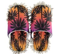 GuoChe Chenille Cleaning House Slippers Palm Trees Sunset Tropical Paradise Beach Coconut Palm Tree, Palm Trees Sunset Tropical Paradise Beach Coconut Palm Tree, Medium Women/Large Men