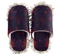 GuoChe Chenille Cleaning House Slippers Red Tentacle Sea Creature Ocean | Washable Floor Mopping Slippers for Kitchen Bedroom