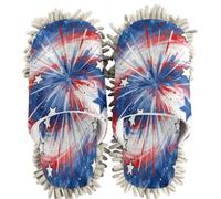 GuoChe Chenille Cleaning House Slippers Red White Blue Tie Dye Usa Flag Stars Stripes Patriotic, Red White Blue Tie Dye Usa Flag Stars Stripes Patriotic, Medium Women/Large Men