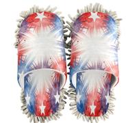 GuoChe Chenille Cleaning House Slippers Red White Blue Tie Dye Usa Flag Stars Stripes Patriotic, Red White Blue Tie Dye Usa Flag Stars Stripes Patriotic, Medium Women/Large Men