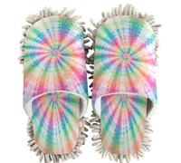 GuoChe Chenille Cleaning House Slippers Spiral Tie-dye Rainbow Blush Blue Pattern Swirl Tie Dye, Spiral Tie-dye Rainbow Blush Blue Pattern Swirl Tie Dye, Medium Women/Large Men
