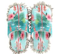 GuoChe Chenille Cleaning House Slippers Tropical Beach Blush Seashells Seahorse Ocean, Tropical Beach Blush Seashells Seahorse Ocean, Medium Women/Large Men