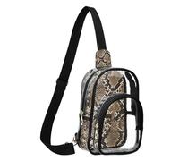 GuoChe Chest Bag See Through durables Fabric Compact Size Adjustable Strap Multi Pockets Large Main Pocket Storage Fashion, Natural Beige Brown and Black Python Snake Skin, One Size