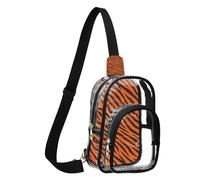 GuoChe Chest Bag Transparent PVC durables Fabric Compact Size Adjustable Strap Multi Pockets Inner Security pouching Visible, Fierce Tigris Stripe Animal Print Orange Pattern, One Size