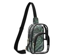GuoChe Chest Bag Transparent PVC Polyester Material Compact Size Adjustable Strap Multi Pockets Large Main Pocket Visible, Green Python Snake Skin Seamless Pattern, Reptile, One Size