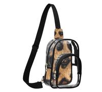 GuoChe Chest Bag Transparent PVC Polyester Material Compact Size Adjustable Strap Multi Pockets Large Main Pocket Visible, Light Tan and Black Leopard Fur Texture With, One Size