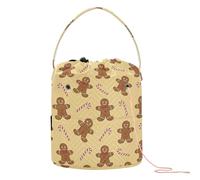 GuoChe Christmas Beige Gingerbread Candy Cane Yarn Storage Bag Yarn Holder Bag Portable Storage Bag for Crochet Knit Crochet Travel