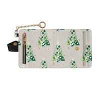 GuoChe Christmas Beige Green Polka Dot Trees Ladies Classic Foldable Wallet Cute Premium PU Leather Wallet for Woman Girl