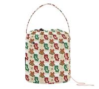 GuoChe Christmas Beige Red Green Gold Stocking Bell Yarn Storage Bag Storage Tote Bag with Holes Yarn Tote for Travel Crochet Yarn Organizer