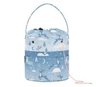 GuoChe Christmas Blue Night Sky with Flying Reindeer Crochet Tote Bag Crochet Bag Yarn Portable Crocheting Bag for Knitting Kit Yarn Organizer
