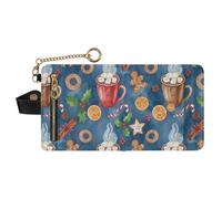 GuoChe Christmas Blue Red Brown Drink Cookie Holly Women's Folding Wallet For Women Portable PU Leather Folding Wallet for