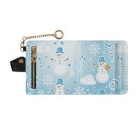 GuoChe Christmas Blue Snowman Cloud Pattern Women's Folding Card Wallet Portable Everyday PU Leather Wallet for Men Women
