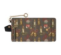 GuoChe Christmas Brown Red Green Candle Bell Stocking Women's Small Folding Wallet Convenient Premium PU Leather Wallet for
