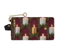 GuoChe Christmas Candle Pine Branch Pattern Women's Folding Card Wallet Portable PU Leather Wallet for Women