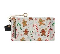 GuoChe Christmas Candy Cane Gingerbread Man Seamless Pattern Women's Minimalist Folding Wallet Cute Everyday PU Leather