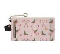 GuoChe Christmas Candy Cane Holly Berries Women's Small Folding Wallet Cute Compact PU Leather Wallet for Women Girls