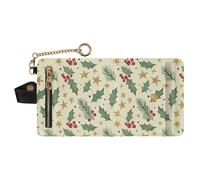 GuoChe Christmas Cream Holly Stars Pine Needles Women's Folding Wallet For Women Unique Everyday PU Leather Wallet for Men